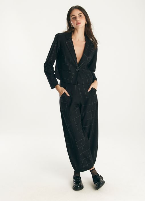 Calça barrel alfaiataria xadrez modern
