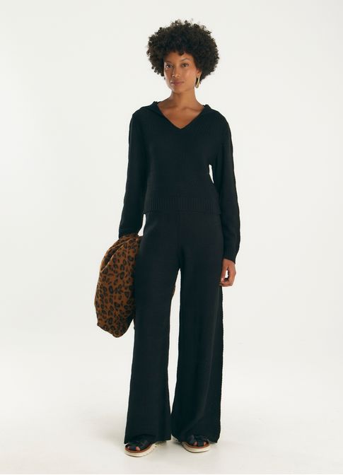 Camisa polo manga longa tricot preto