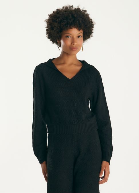 Camisa polo manga longa tricot preto
