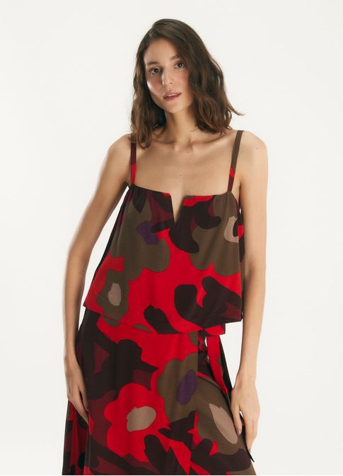 Blusa de crepe decote estampada valentina