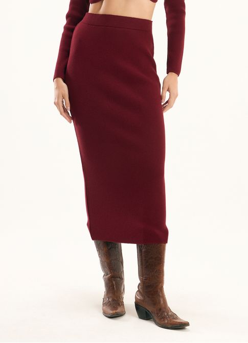 Saia midi tubo tricô vermelho