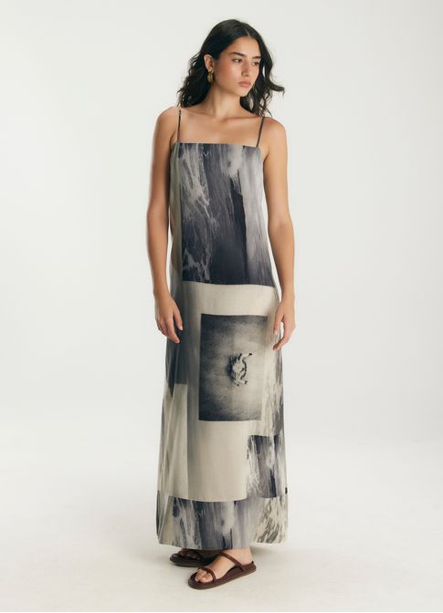 Vestido linho estampado oceânica