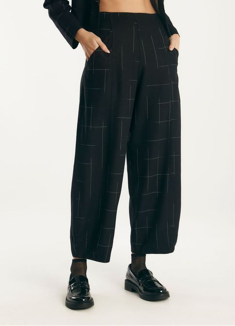 Calça barrel alfaiataria xadrez modern