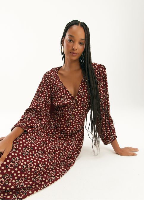 Vestido decote v estampado lola