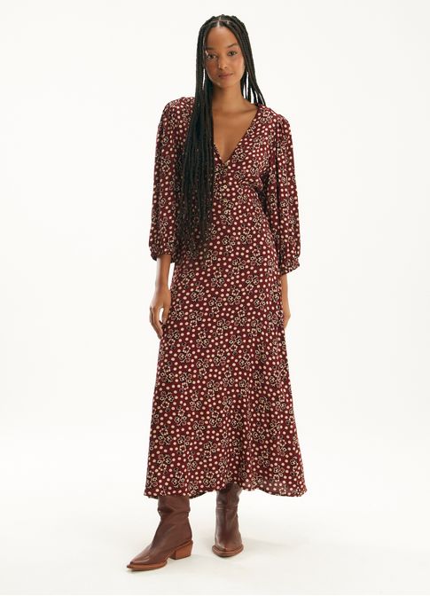 Vestido decote v estampado lola