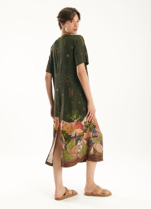Vestido gola estampado zíngaro