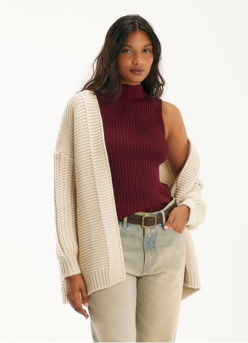 Blusa canelada golinha tricô vermelho