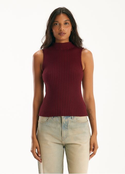 Blusa canelada golinha tricô vermelho