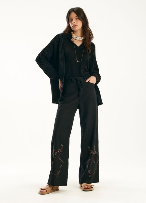 Cardigan amplo tricô preto