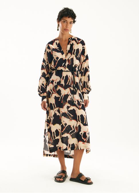Vestido chemisier estampado caballos