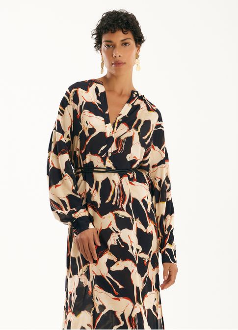 Vestido chemisier estampado caballos