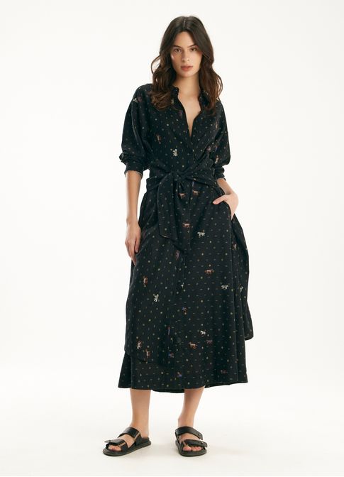 Vestido chemisier amarração estampado diana