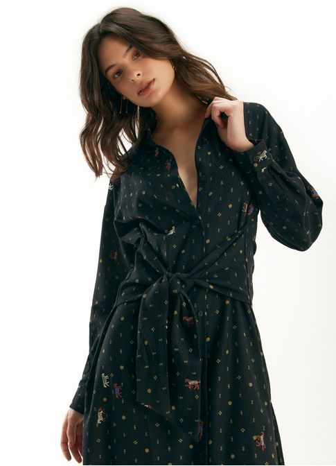 Vestido chemisier amarração estampado diana