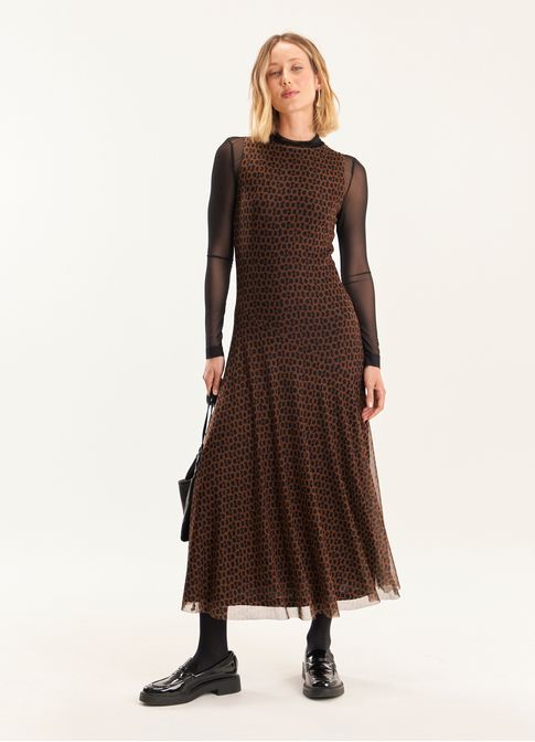 Vestido recortes tule padrão nós