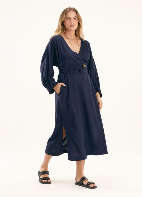 Vestido túnica linho blend azul marinho