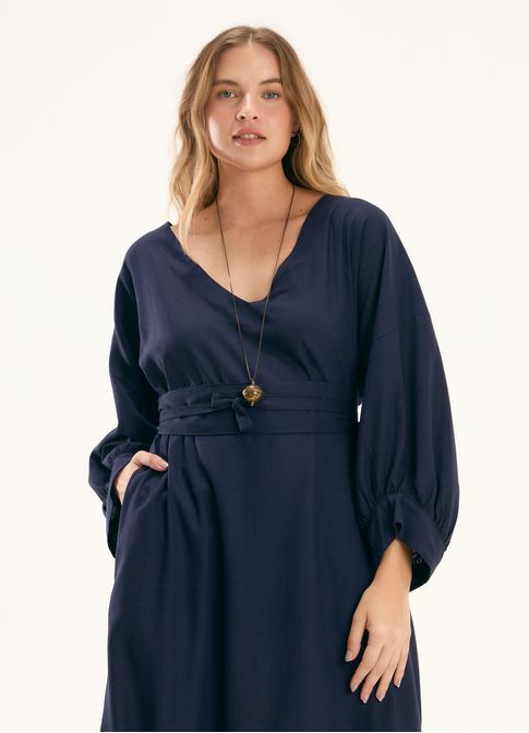 Vestido túnica linho blend azul marinho