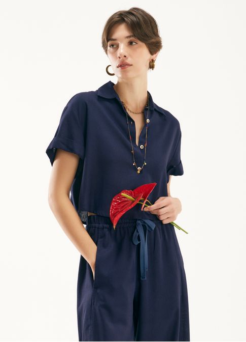 Camisa linho blend azul marinho