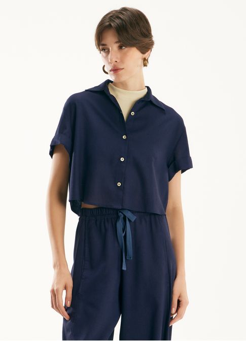 Camisa linho blend azul marinho