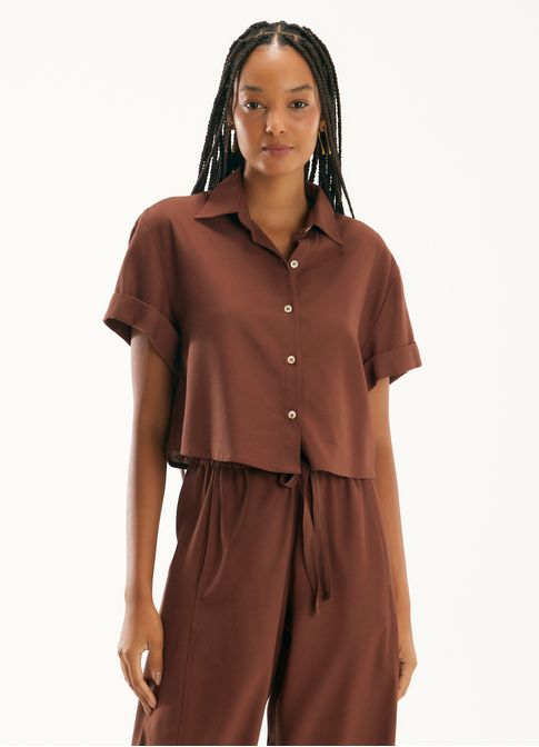 Camisa linho blend marrom