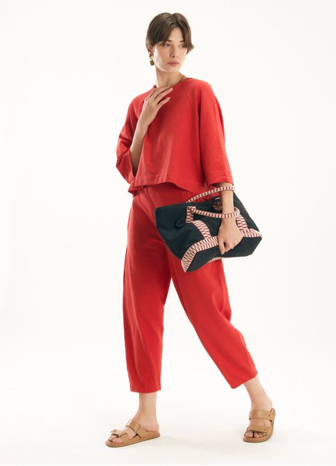 Calça baggy malha vermelho