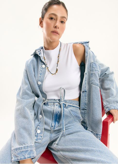 Cropped golinha ribana com elastano branco