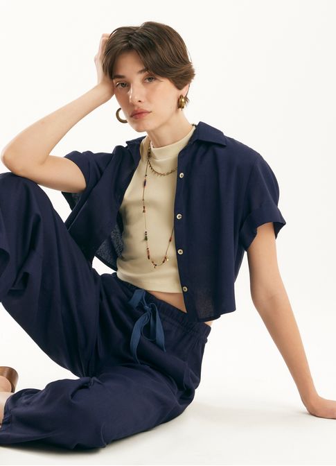 Cropped golinha ribana com elastano areia