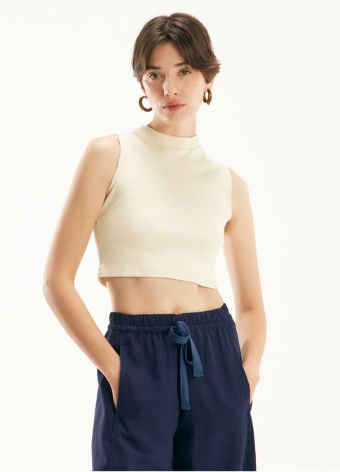 Cropped golinha ribana com elastano areia