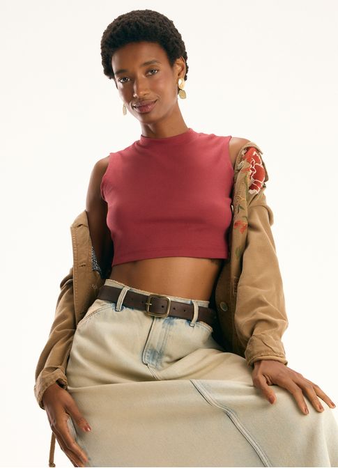 Cropped golinha ribana com elastano vermelho