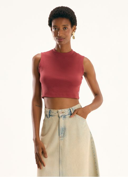 Cropped golinha ribana com elastano vermelho