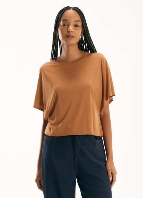 Blusa viscose manga recorte marrom