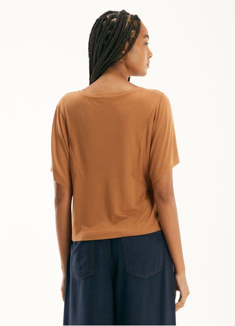 Blusa viscose manga recorte marrom