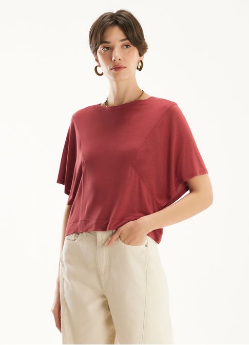 Blusa viscose manga recorte vermelho