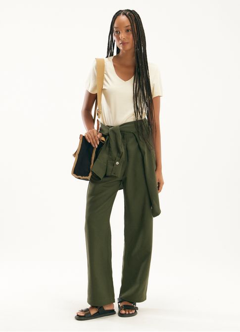 Blusa algodão gola v areia