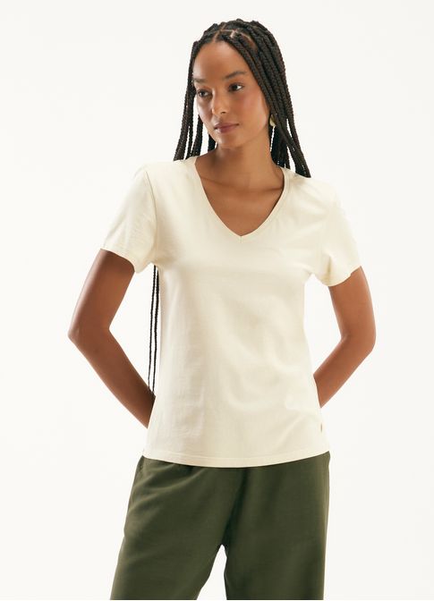 Blusa algodão gola v areia