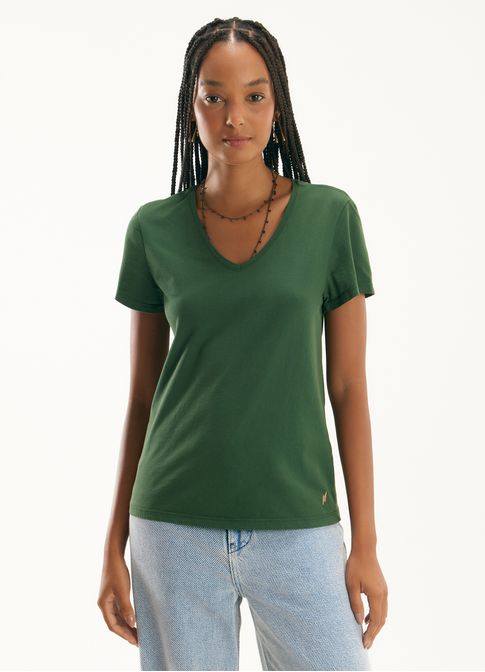 Blusa algodão gola v verde militar