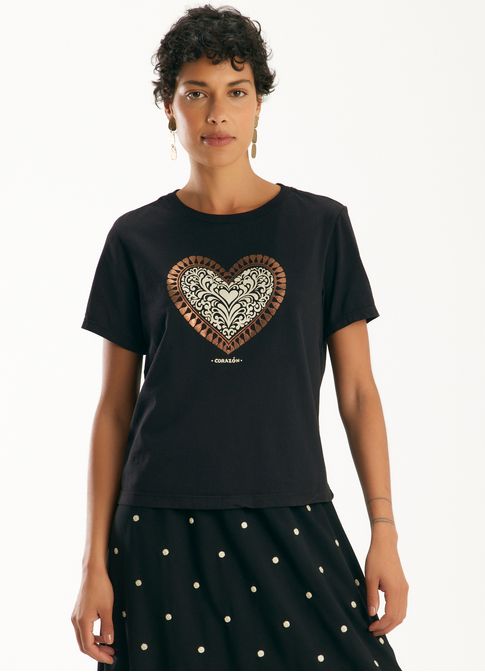T-shirt babylook corazón preto
