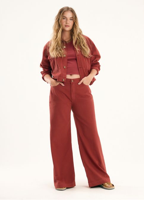 Calça sarja wide leg color vermelho