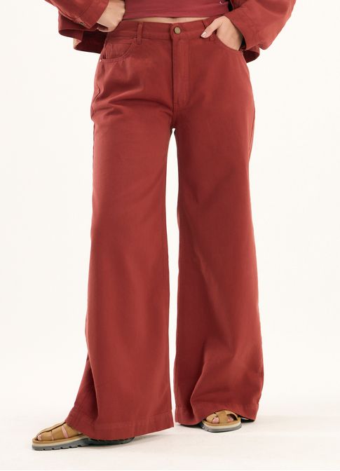 Calça sarja wide leg color vermelho