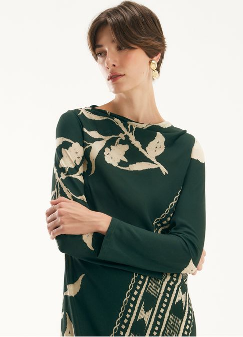 Vestido manga longa estampado respiro