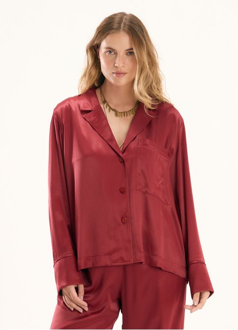 Camisa viscose acetinada vermelho