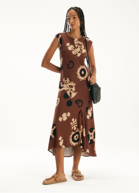 Vestido assimétrico estampado romani