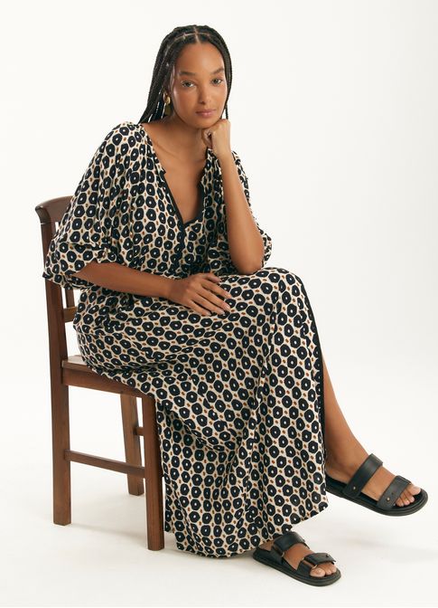 Vestido longo estampado nectarina