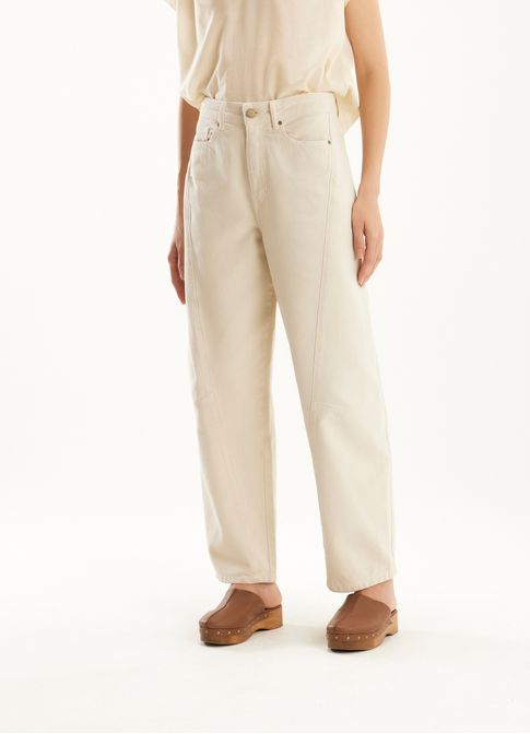Calça sarja barrel areia