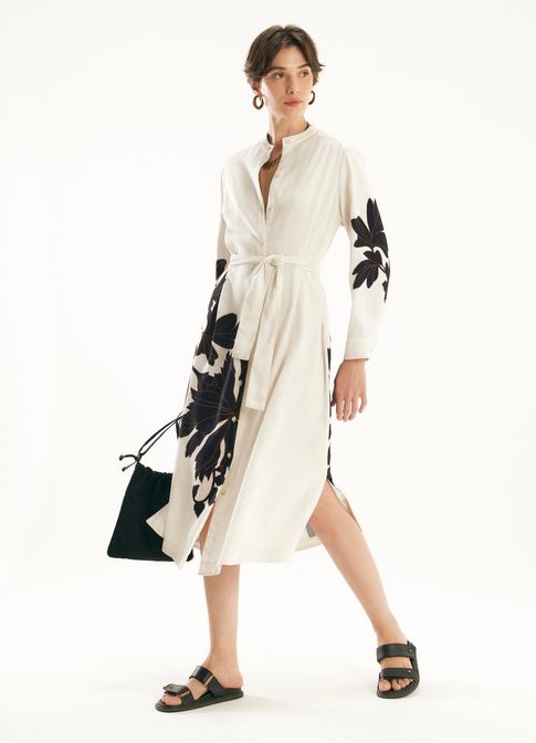 Vestido chemisier linho estampada alanis