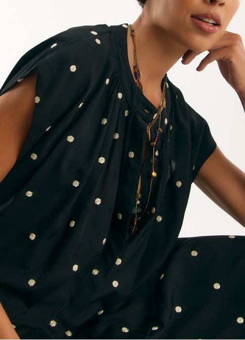Blusa manga curta viscose bordado poá