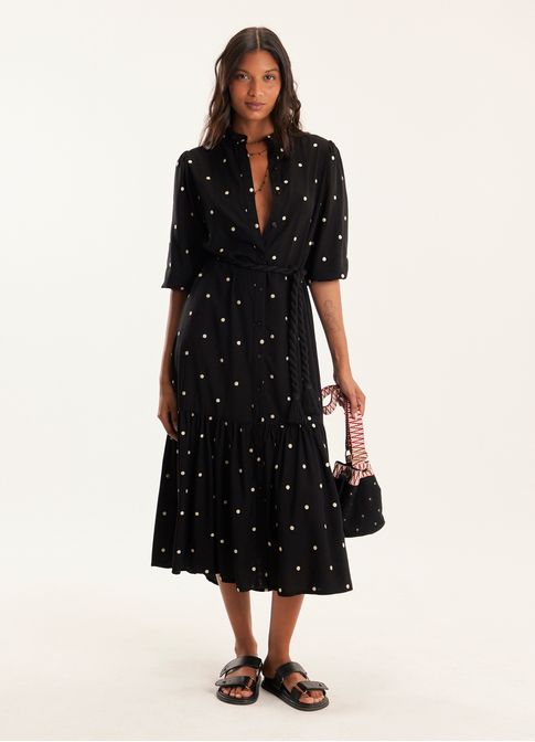 Vestido chemisier viscose bordado poá