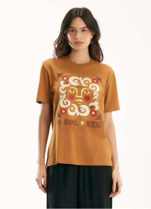 T-shirt classic o sol bordada marrom