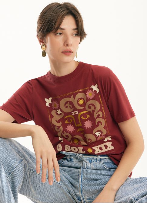T-shirt classic o sol bordada vermelho
