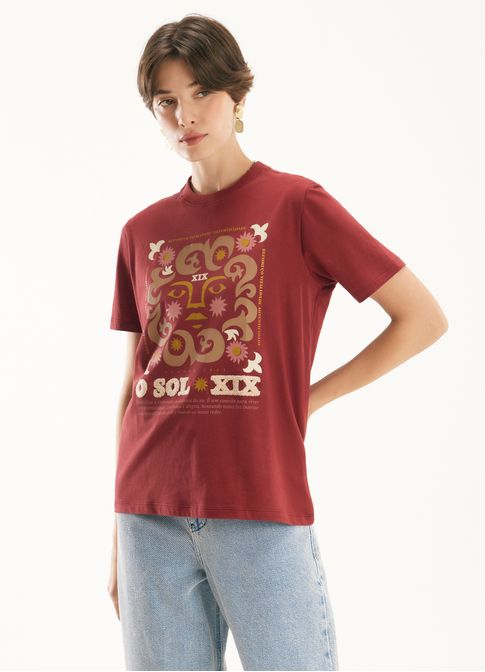 T-shirt classic o sol bordada vermelho