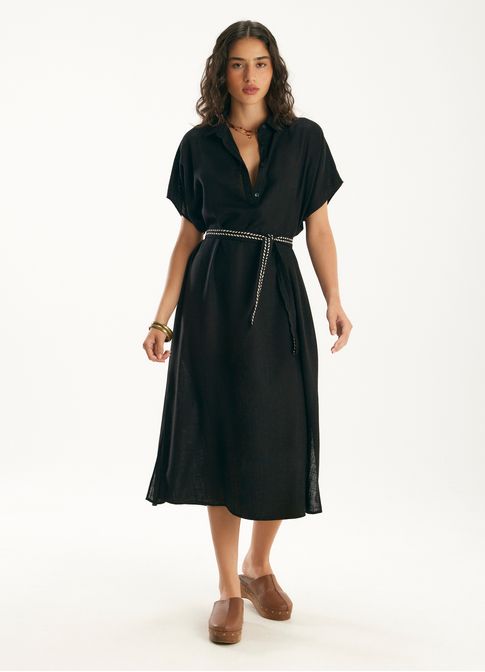 Vestido túnica linho horizontes preto